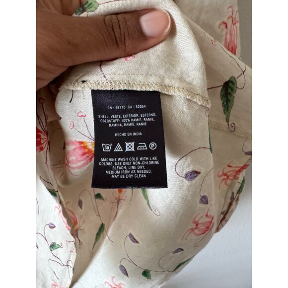 Anthropologie HD in Paris “Linen” Flowy Floral Top Bubble Sleeve Artsy Lagenlook - Picture 9 of 10